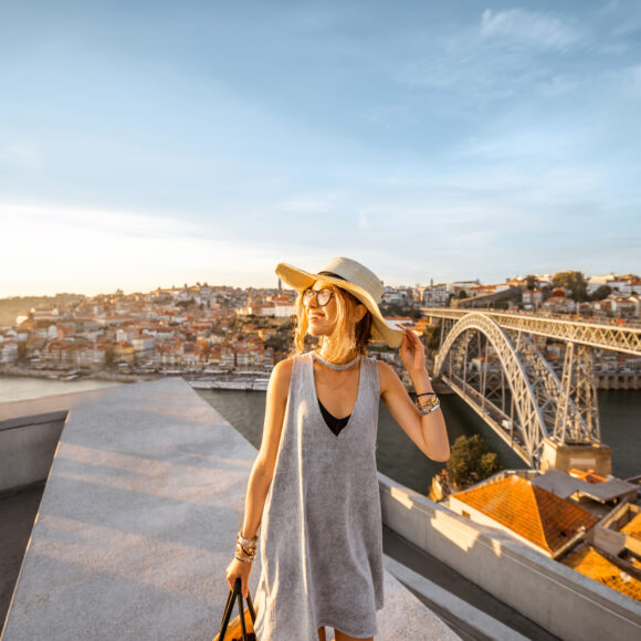 Woman traveling in Porto city